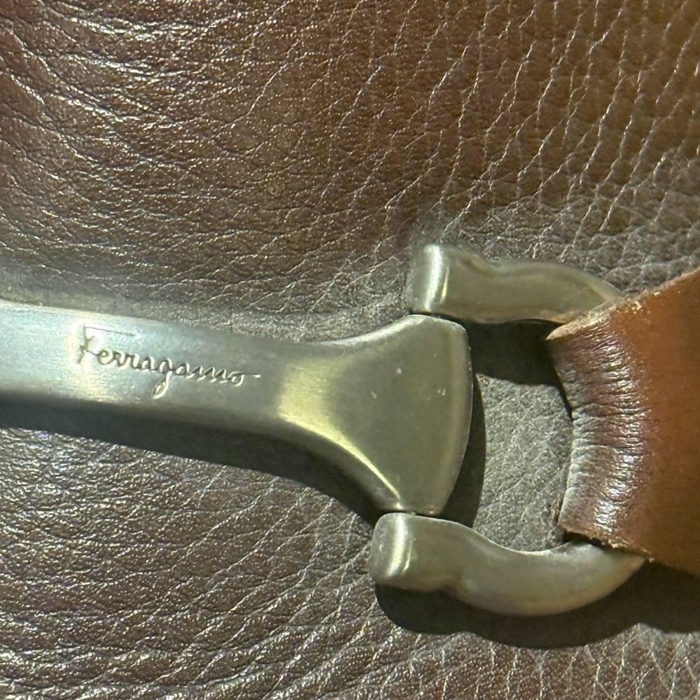 Salvatore Ferragamo Chocolate Leather Slip-Ons with Silver Accent - Picture 2 of 11